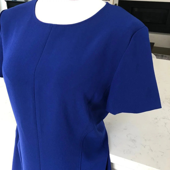 Theory Admiral Crepe Modern Seamed Fit & Flare Midi Dress Cobalt Blue Sz 10 - Picture 5 of 13